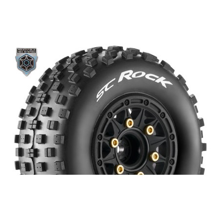 Louise RC - SC-ROCK - 1-10 Short Course Tire Set - Mounted - Soft - Black Wheels - 1-10 SC Removable Hex - 12 14 17mm