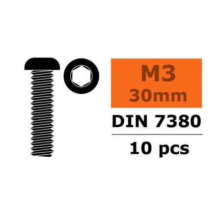 Revtec - Hex Button Head Screw - M3X30 - Steel - 10 pcs