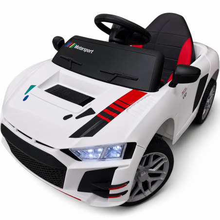 Carro   Elétrico   para   Criança   R8   Style   12v   Branco   c/   RODAS   DE   BORRACHA  e  ASSENTO   EM   PELE