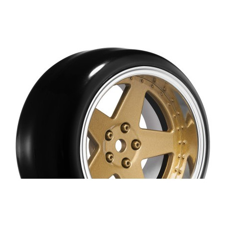 Louise RC - 1-10 Drift Tire Set - Mounted - 5-Spoke Wheels Bronze - Removable 2 4 6 8mm Offset - Hex 12mm - LNHA567T - 4