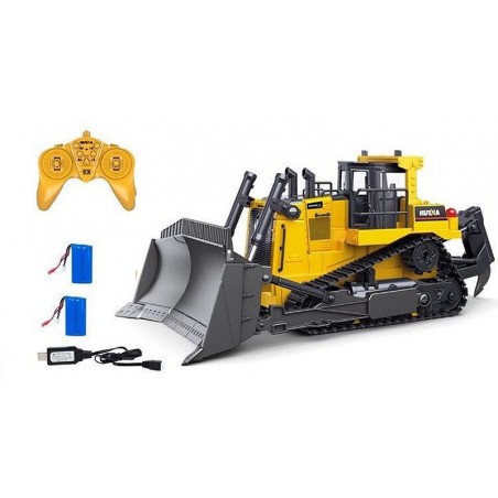 Excavadora bulldozer pala carregadora Huina 1569 escavadora 1/16 RTR 8CH movimentos sonidos reais + 2 baterias lipo