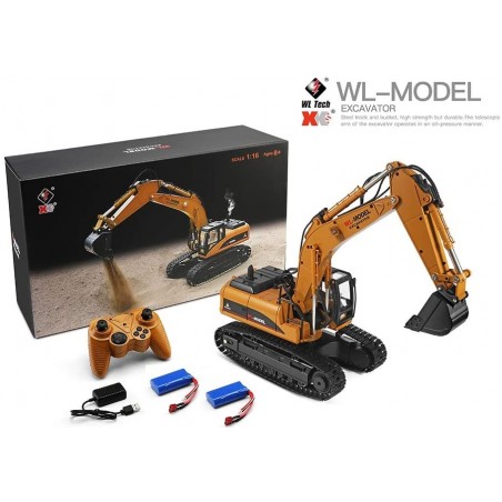 Excavadora profesional con cadenas de metal WLMODEL 16800 2.4GHZ escala 1:14 RTR + BATERIA EXTRA