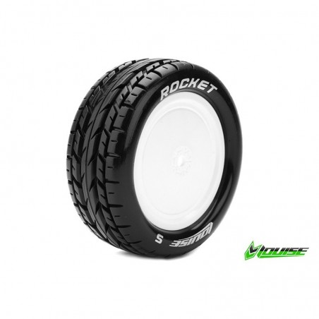 E-ROCKET 1:10 BUGGY TIRE SET MOUNTED SOFT WHITE RIMS KYOSHO