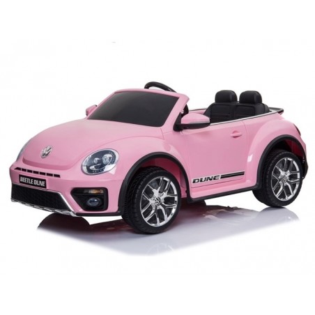 Carro eletrico para crianças Volkswagen Beetle 12v, módulo de música, banco de couro, pneus de borracha EVA