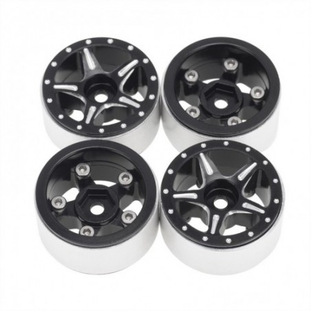 JANTES AXIAL SCX24 CNC ALUMÍNIO STARFISH-PRO BEADLOCK PRETAS (4 PEÇAS)