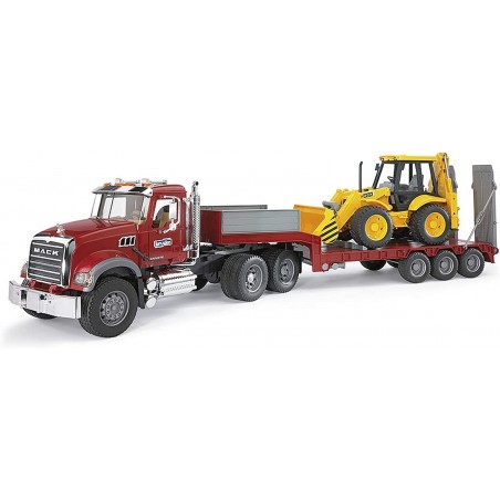 Bruder MACK GRANITE LOW LOADER TRUCK WITH JCB 4CX BACKHOE LOADE 02813R