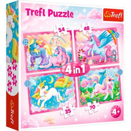 PUZZLES 4 EM 1 - UNICORNS AND MAGIC