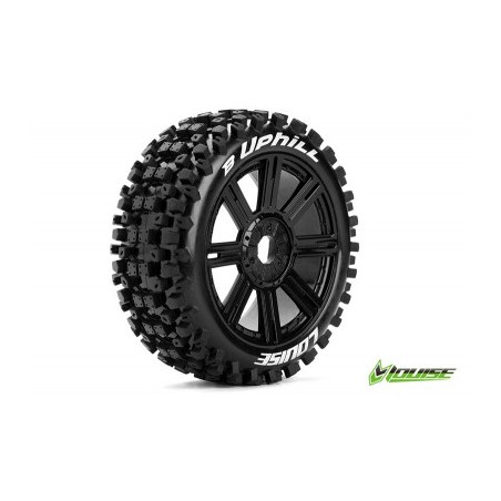 B-UPHILL 1:8 Buggy Tire Set Mounted Soft Black Spoke Rims