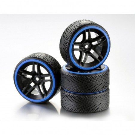 WHEEL SET DRIFT 10-SPOKE "PROFILE A" BLACK/RING BLUE 1:10(4)
