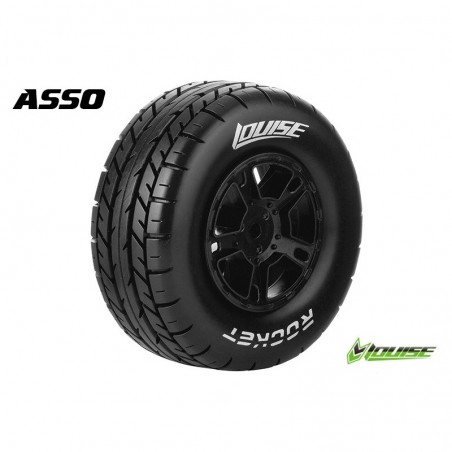 SC-ROCKET 1:10 SHORT COURSE TIRE SET MOUNTED SOFT BLACK RIM