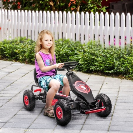 Kart a Pedais para Crianças 5-12 Anos com Assento Ajustável Pneus Insufláveis Amortecimento e Travão de Mão 121x58x61cm