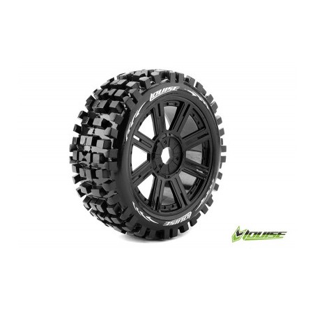 B-ULLDOZE 1:8 Buggy Tire Set Mounted Soft Black Spoke Rims
