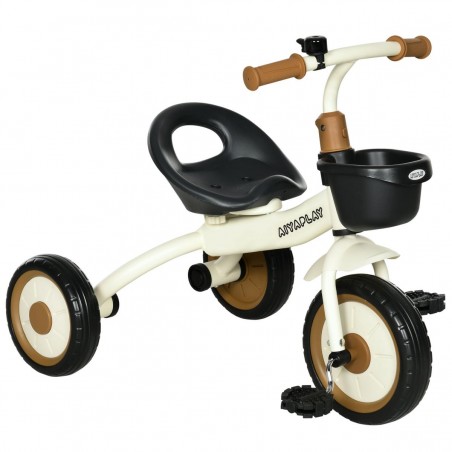 Triciclo para Crianças de 2 a 5 anos com Assento Ajustável Cesta Buzina e Pedais e 3 Rodas 70,5x50x58 cm Bege
