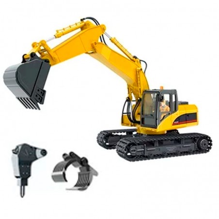 EXCAVADORA HUINA 1535 1/14 PALA METALICA 2,4GHZ + MARTILLO + PINZA