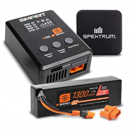 SPEKTRUM Smart Powerstage Bundle:1300mAh 3S 30C LiPo (IC2) / 100W S100 / 65W Power Supply / Adapter