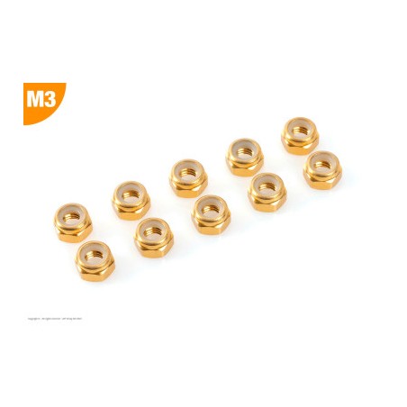 Revtec - Aluminium Nylstop Nut - M3 - Gold - 10 pcs