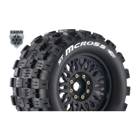 Louise RC - MFT - ST-MCROSS - 1-8 Stadium Truck Tire Set - Mounted - Sport - Black Wheels - Removable 0" & 1-2" OFFSET H