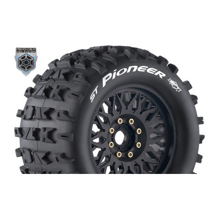 Louise RC - MFT - ST-PIONEER - 1-8 Stadium Truck Tire Set - Mounted - Sport - Black Wheels - Removable 0" & 1-2" OFFSET